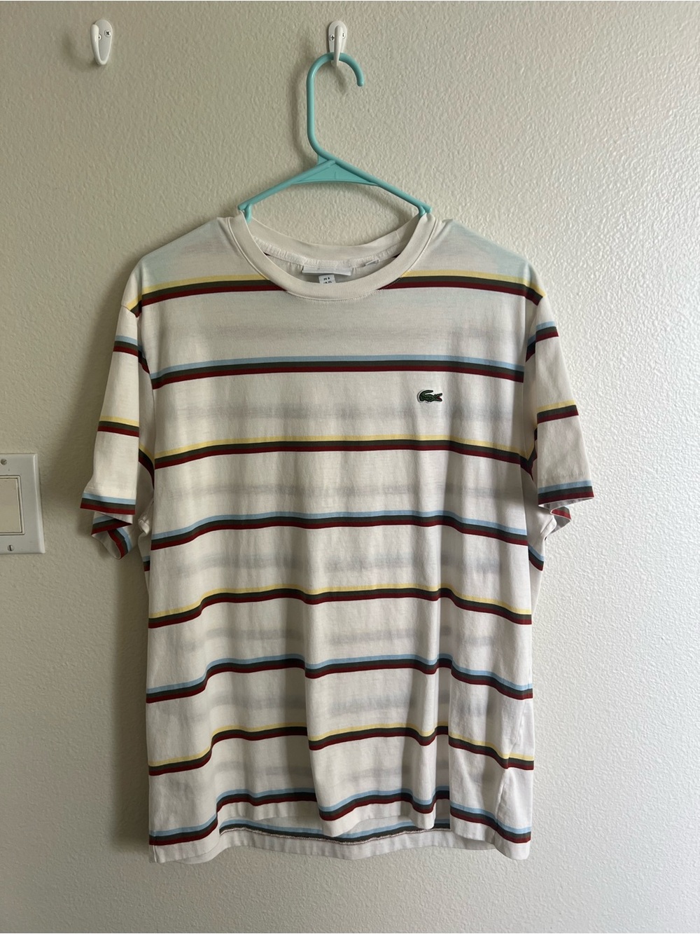 UNISEX Lacoste White Short Sleeve Stripe Crewneck T-Shirt